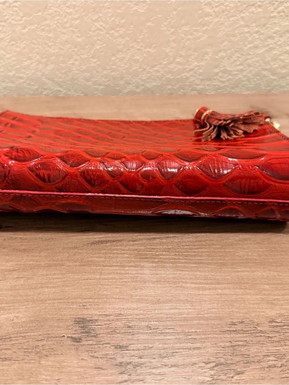 Brahmin Daisy Volcanic Red Croc-Embossed Leather Wristlet
